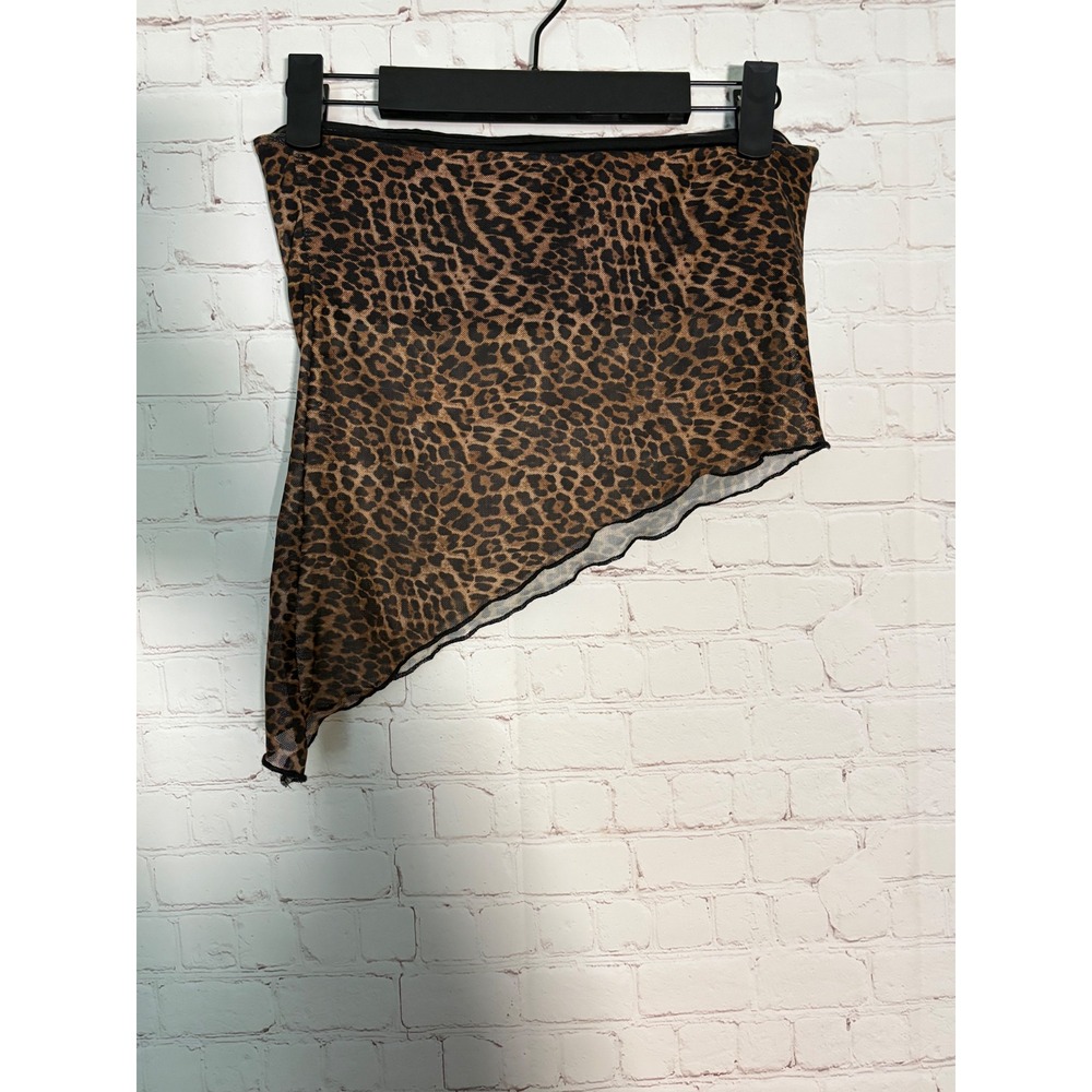 Edikted‎ Leopard Print Asymmetric Mesh Tube Top Brown Black Strapless Crop Small - Picture 5 of 6